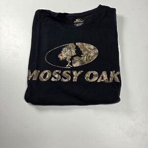 Mossy Oak Shirt Adult Large Black Camo Logo Short Sleeve Crew Neck Tee Mens